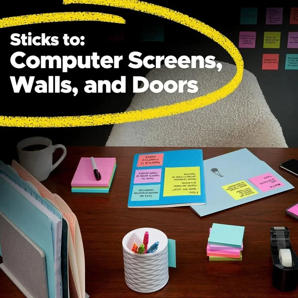 Super Sticky Notes, 3x3 in, 24 Pads, 2x the Sticking Power, Supernova Neons, Bri